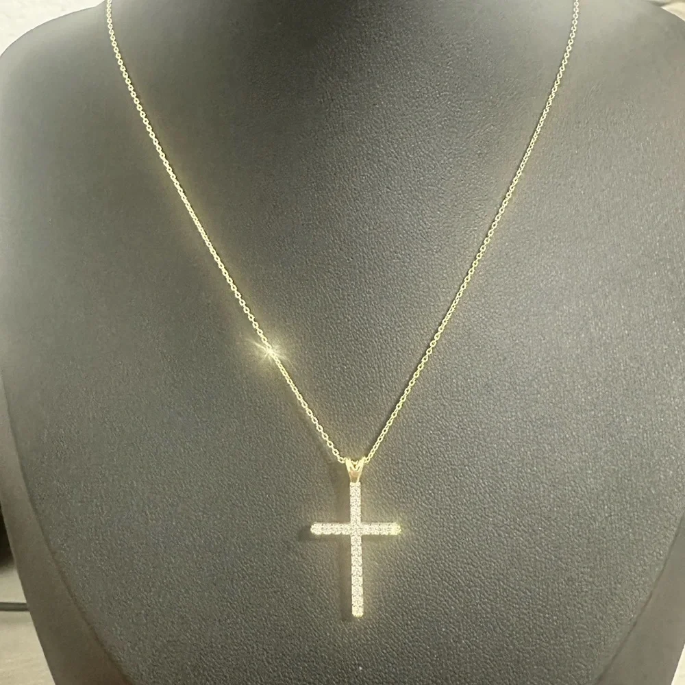 Dainty Gold Tone CZ Cross Necklace – Adjustable 16–18” - Picture 11 of 11